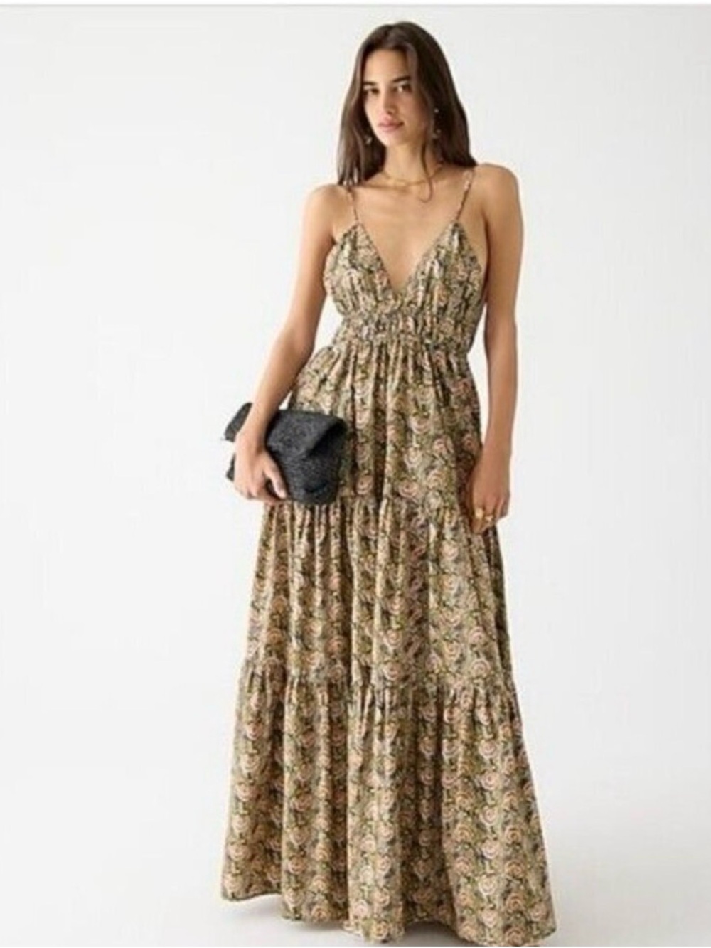 J. Crew floral Spaghetti-Strap Tiered Maxi Dress